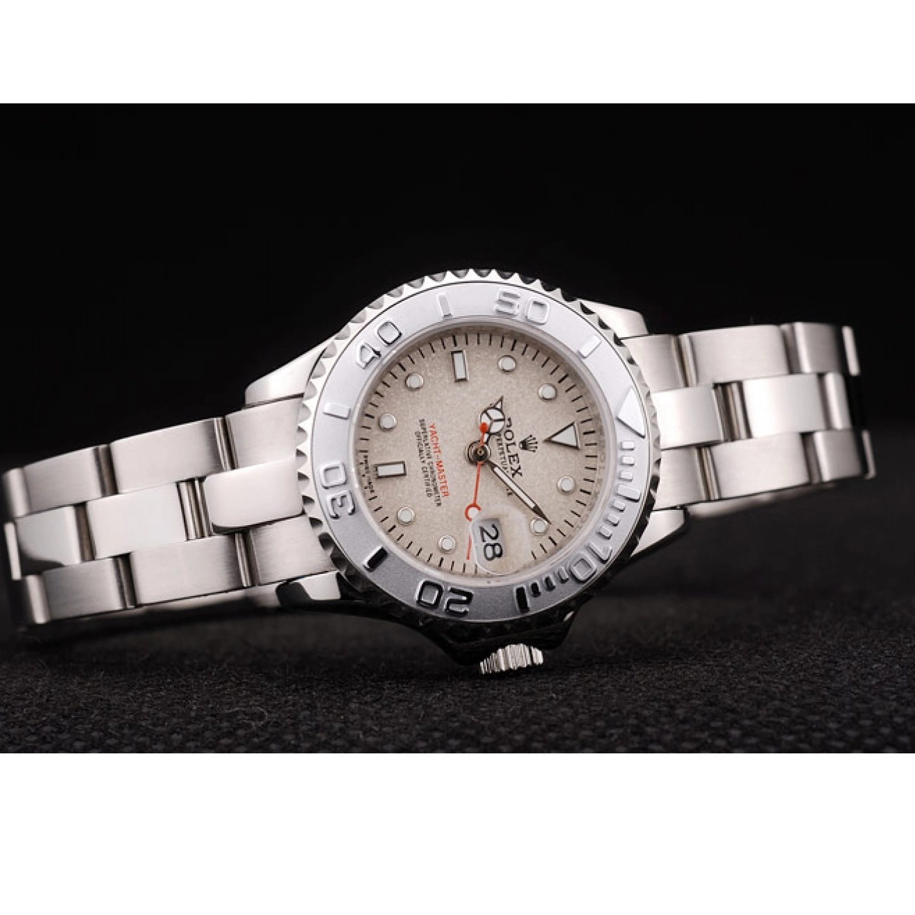 Aaa replica watch Silver Yacht Beige Dial Rolex Bezel Master 0803
